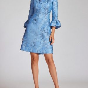 Crew Neck Floral Regular Fit Elegant Dress, Mini Dresses, color:Blue|size:XXL, Stylewe