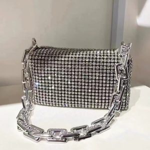 Full Rhinestone Party Chain Underarm Bag Crossbody Bag, Bags, color:As Picture|size:One-size, Stylewe