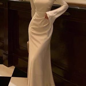 Crew Neck Party Dress, Maxi Dresses, color:White|size:XXL, Stylewe