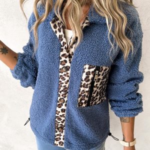 Leopard Print Patchwork Drawstring Teddy Coat, Jackets & Coats, chicme - Women's Fashion Online