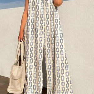 Loose Urban Crew Neck Sleeveless Jumpsuit, Jumpsuits, color:Blue|size:XXL, Stylewe