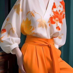 Daily V Neck Regular Fit Urban Floral Shirt, Blouses and Shirts, color:White|size:XXL, Stylewe