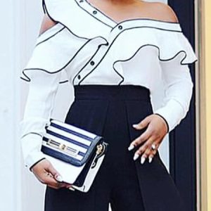 Color Block Regular Fit Flouncing Urban Blouse, Blouses and Shirts, color:White|size:XXL, Stylewe