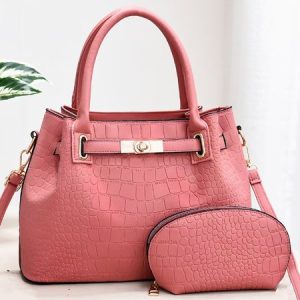 2pcs/set Large Capacity Crocodile Embossed Bucket Tote Bag Commuting Crossbody Bag with Coin Purse, Bags, color:Pink|size:One-size, Stylewe