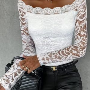 Off Shoulder Long Sleeve Lace Top, Blouses & Shirts, chicme - Women's Fashion Online