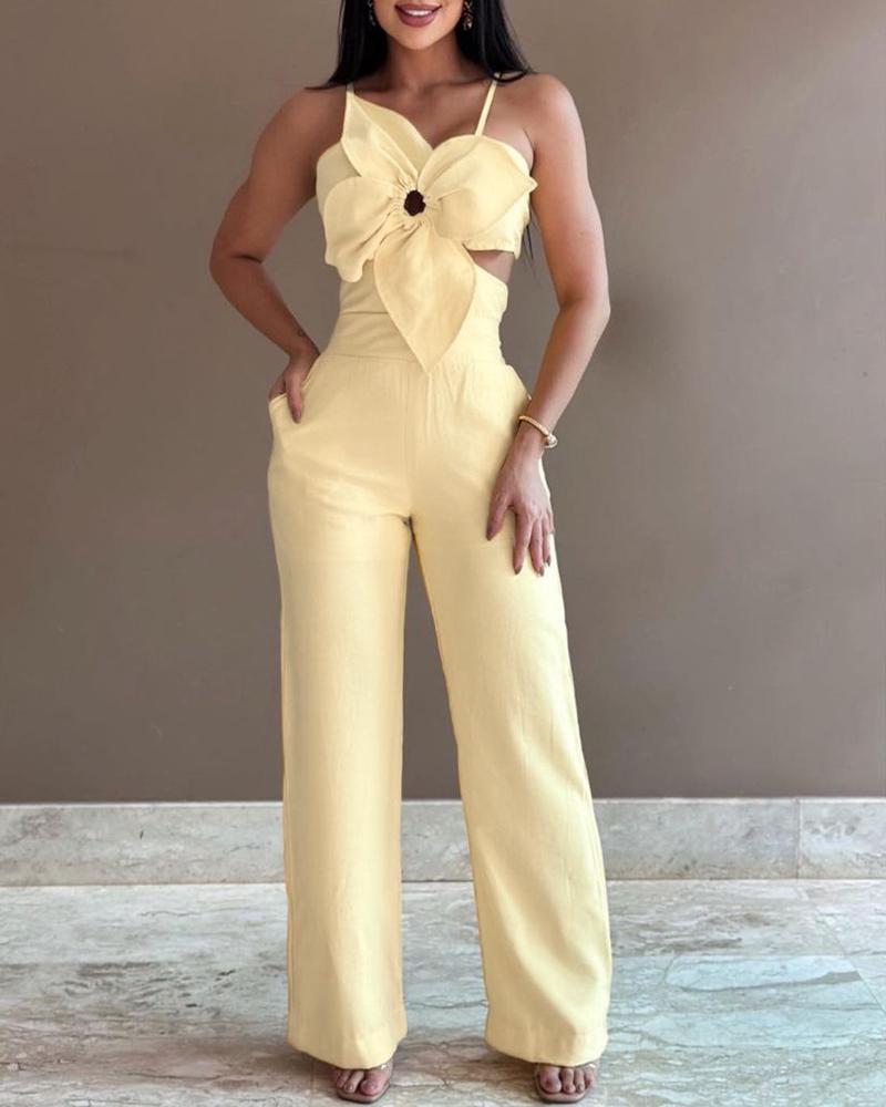 Floral Pattern Shirred Hollow Out Jumpsuit, Jumpsuits, chicme - Women's Fashion Online