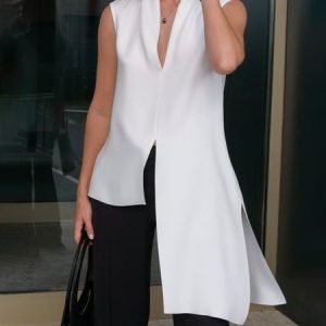Urban V Neck Plain Loosen Tank Top, Tanks and Camis, color:White|size:XXL, Stylewe