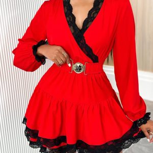 Lace Trim Ruffles Layered Mini Dress, Mini Dresses, chicme - Women's Fashion Online