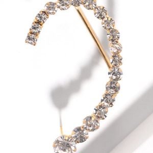 1 Piece Full Rhinestone Curved Left Ear Cuff, Earrings, color:Golden|size:One-size, Stylewe