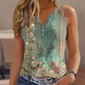 Floral Print V-Cut Sleeveless Casual Tank Top, women Tanks & Crop Tops, ChicMe catalog