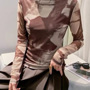 Abstract Urban Turtleneck Regular Fit T-Shirt, Tees, color:Brown|size:XXL, Stylewe