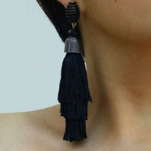 Boho Color-block Beaded Tassel Drop Earrings, Earrings, color:Black|size:One-size, Stylewe