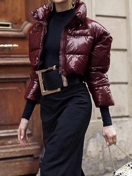 Urban Shawl Collar Plain Padded Jacket, Padded Jackets, color:Brown|size:XXL, Stylewe