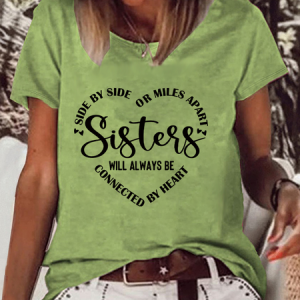 Women's Sisters Will Always Be Connected By Heart T-shirt, T-shirts, Lilicloth.com