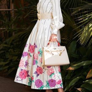 Elegant Shirt Collar Floral Pockets  Long Sleeve Dress, Maxi Dresses, color:White|size:XXL, Stylewe