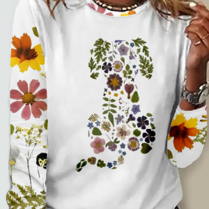 Casual Crew Neck Dog Long Sleeve Shirt, Long sleeves, Lilicloth.com