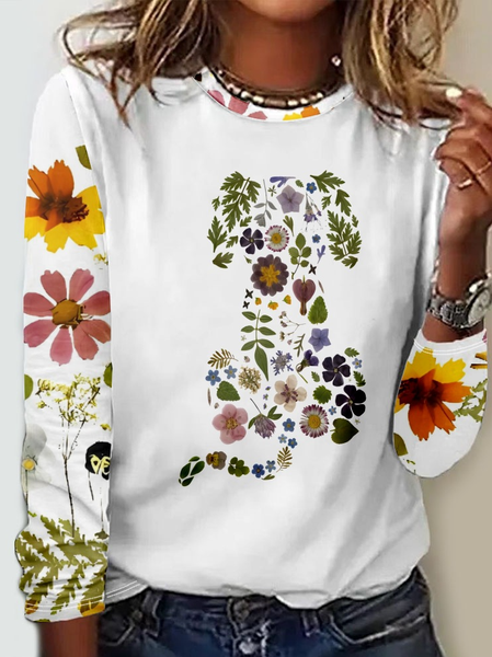 Casual Crew Neck Dog Long Sleeve Shirt, Long sleeves, Lilicloth.com