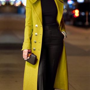 Elegant Lapel Collar Regular Fit Coat, Coats, color:Yellow|size:XXL, Stylewe