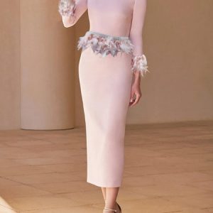 Plain Elegant Regular Fit Midi Dress With No Belt, Midi Dresses, color:Pink|size:XXL, Stylewe