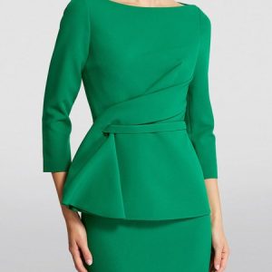 Elegant Regular Fit Boat Neck Plain Shirt, Blouses and Shirts, color:Green|size:XXL, Stylewe