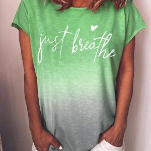 Women Letter Just Breathe Graphic Crew Neck Casual T-shirt Top, T-shirts, Lilicloth.com