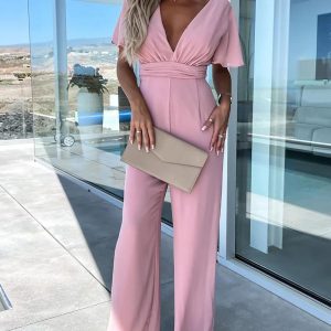 Plunge Wide Leg Jumpsuit, Jumpsuits, chicme - Women's Fashion Online