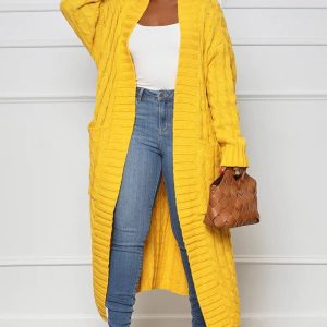 Pocket Design Cable Longline Knit Cardigan, Sweaters & Cardigans, chicme - Women's Fashion Online