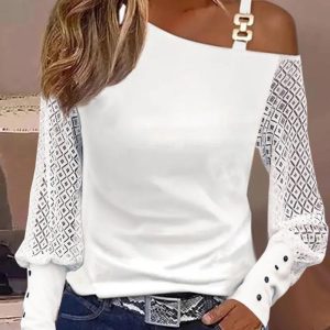 Lace Patch Buttoned Lantern Sleeve Top, T-shirt & Tees, chicme - Women's Fashion Online