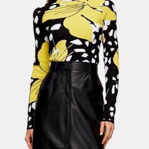 Long Sleeve Turtleneck Urban Floral Shirt, Blouses and Shirts, color:Yellow|size:XXL, Stylewe
