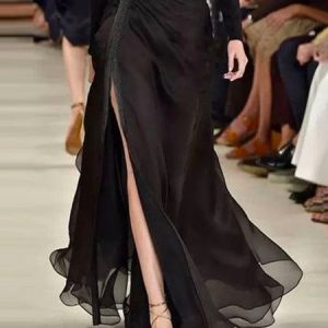 Plain Regular Fit Elegant Maxi Skirt, Skirts, color:Black|size:XXL, Stylewe