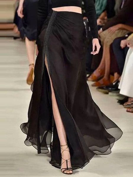 Plain Regular Fit Elegant Maxi Skirt, Skirts, color:Black|size:XXL, Stylewe