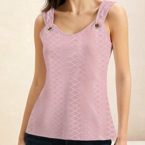 Women's Casual Buckle Detail V Neck Plain Tank Top, Tanks & Camis, color:Pink|size:XXL, catalog Noracora shop
