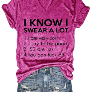 Women's I Know Swear A Lot Loose Cotton-Blend Vintage T-Shirt, T-shirts, Lilicloth.com