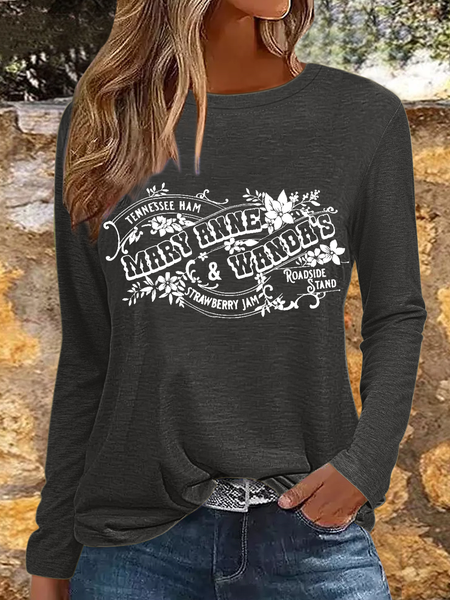 Women's Goodbye Earl Cotton-Blend Text Letters Casual Long Sleeve Shirt, Long sleeves, Lilicloth.com