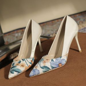 Elegant Floral Satin Stiletto Heel Pumps, Heels, color:Apricot|size:43, Stylewe