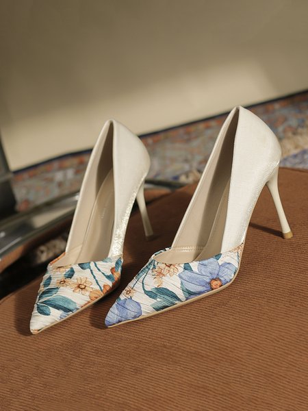 Elegant Floral Satin Stiletto Heel Pumps, Heels, color:Apricot|size:43, Stylewe
