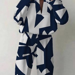 Long sleeve Simple Geometric Loose Blouse, Blouses and Shirts, color:Blue|size:XXL, Stylewe