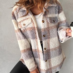 Plaid Print Buttoned Teddy Coat, Jackets & Coats, chicme - Women's Fashion Online