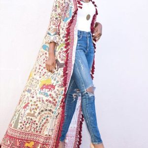 Floral Vacation Regular Fit V Neck Kimono, Kimonos, color:As Picture|size:XXL, Stylewe