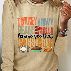 Crew Neck Long Sleeve Text Letters Lightweight Micro-Elasticity Regular Fit Shirt For Women, Blouses, color:Khaki|size:3XL, Noracora