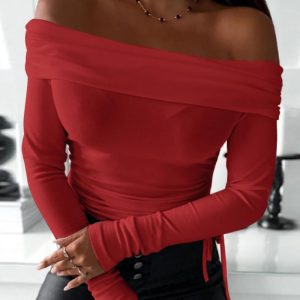 Off Shoulder Ruched Drawstring Top, T-shirt & Tees, chicme - Women's Fashion Online