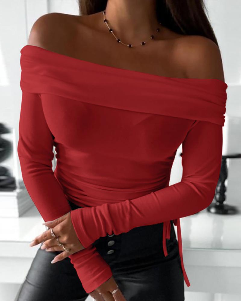 Off Shoulder Ruched Drawstring Top, T-shirt & Tees, chicme - Women's Fashion Online