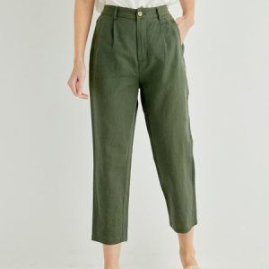 Linen Plain Ankle Pants Fashion Pants, Pants, color:Dark Green|size:XXL, Noracora