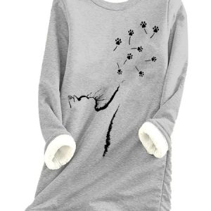Fleece Loose Casual Knitted Sweatshirt, Hoodies&Sweatshirts, Lilicloth.com