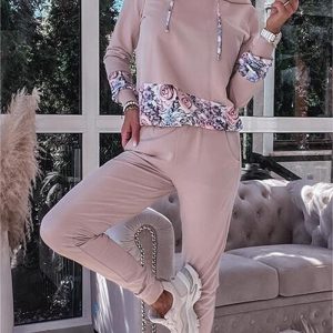 Floral Print Hoodie & Cuffed Sweatpants Set, Two-piece Sets, chicme - Women's Fashion Online