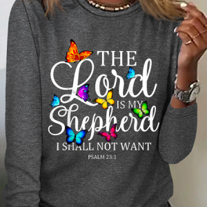 The Lord is My Shepherd Butterfly Art Simple Cotton-Blend Long Sleeve Shirt, Long sleeves, Lilicloth.com