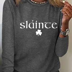 Women's Slainte St. Patrick's Day Print Regular Fit Simple Long Sleeve Shirt, Long sleeves, Lilicloth.com