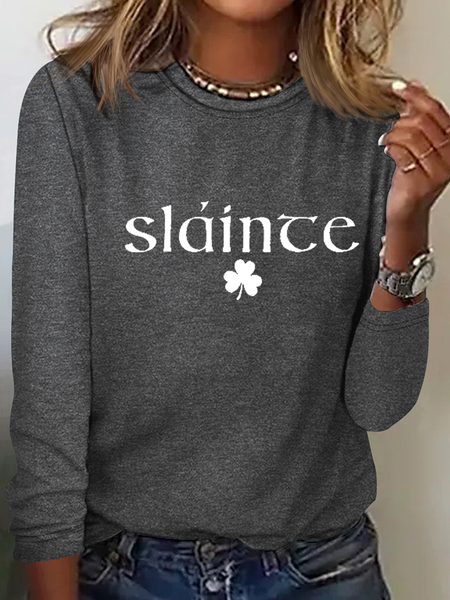 Women's Slainte St. Patrick's Day Print Regular Fit Simple Long Sleeve Shirt, Long sleeves, Lilicloth.com