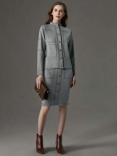 Loose High Elasticity Stand Collar Long Sleeve Elegant Cardigan, Cardigans, color:Gray|size:XXL, Stylewe