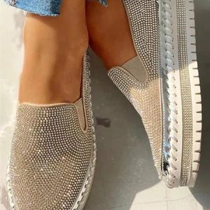 Casual Plain Slip On Low Heel Slip On Rhinestone, Sneakers&Athletic, color:Silver|size:43, Noracora